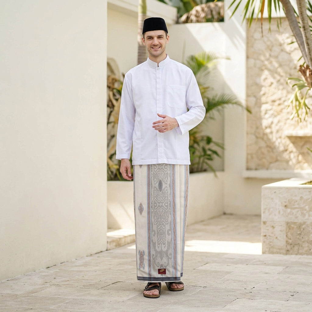 Sarung ATLAS Premium 790 Jacquard Songket A7-MSJ Putih Coklat