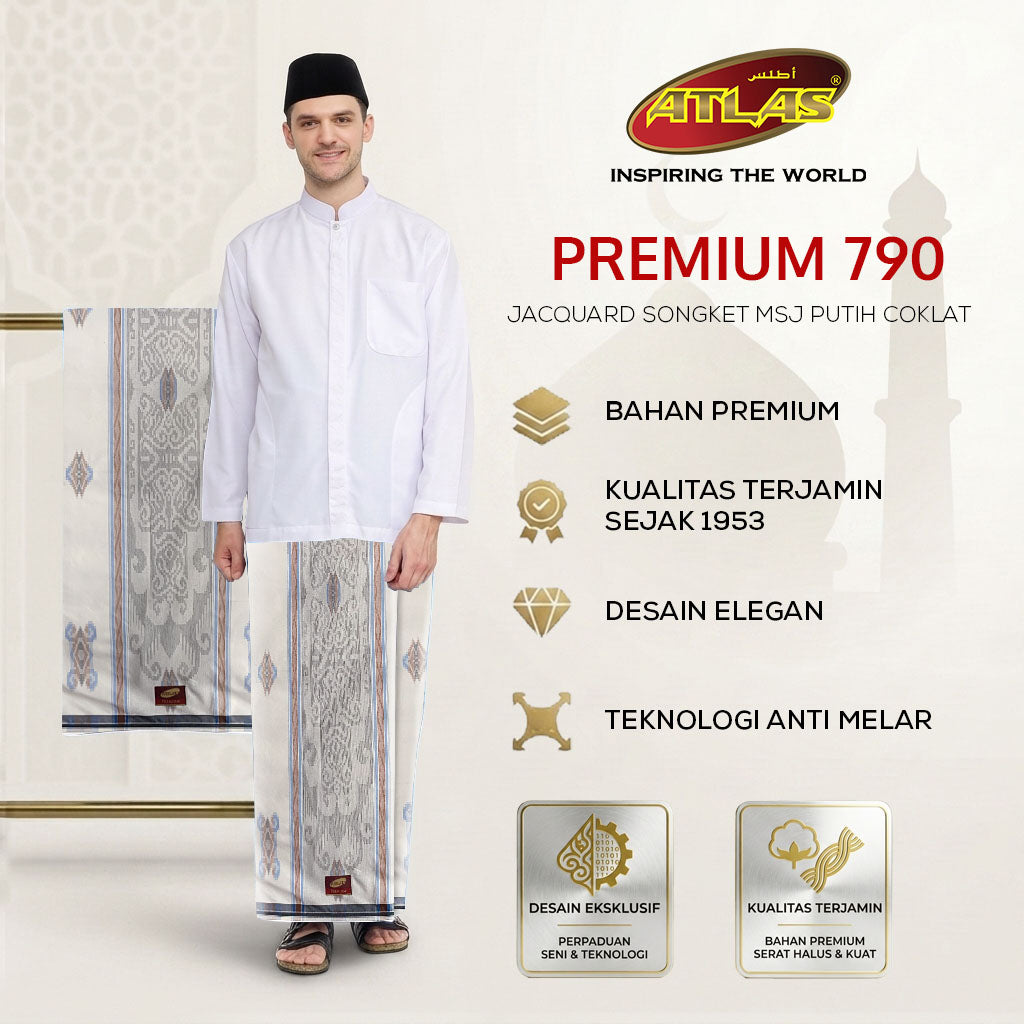 Sarung ATLAS Premium 790 Jacquard Songket A7-MSJ Putih Coklat
