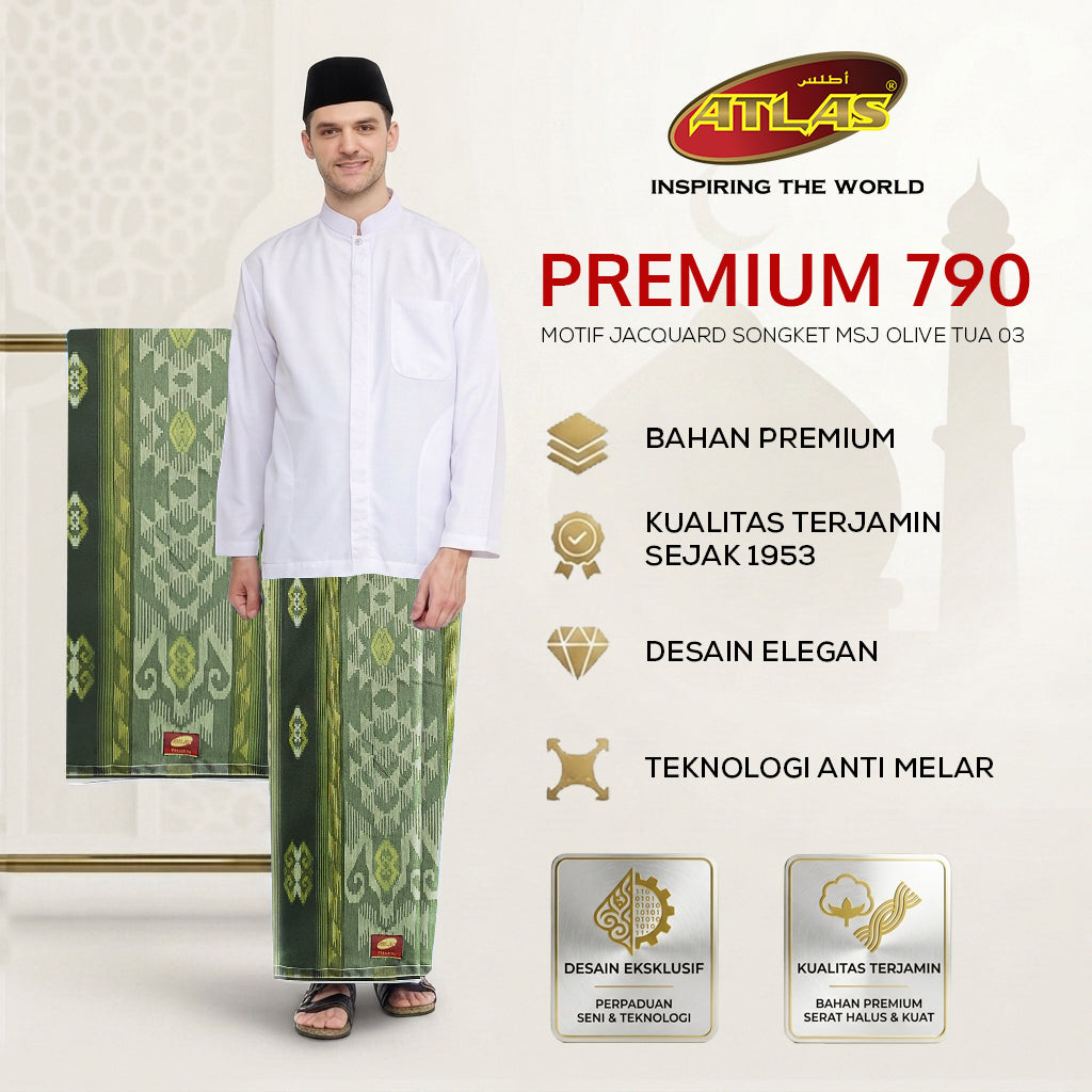 Sarung ATLAS Premium 790 Jacquard Songket A7-MSJ Olive Tua 03