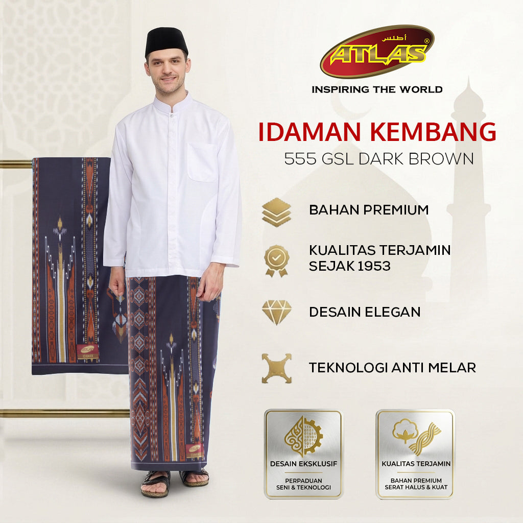 Sarung ATLAS Idaman 555 Kembang Motif BHS A5 GSL Dark Brown