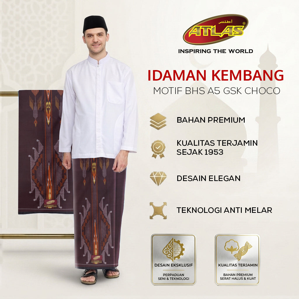 Sarung ATLAS Idaman 555 Kembang Motif BHS A5 GSK Choco