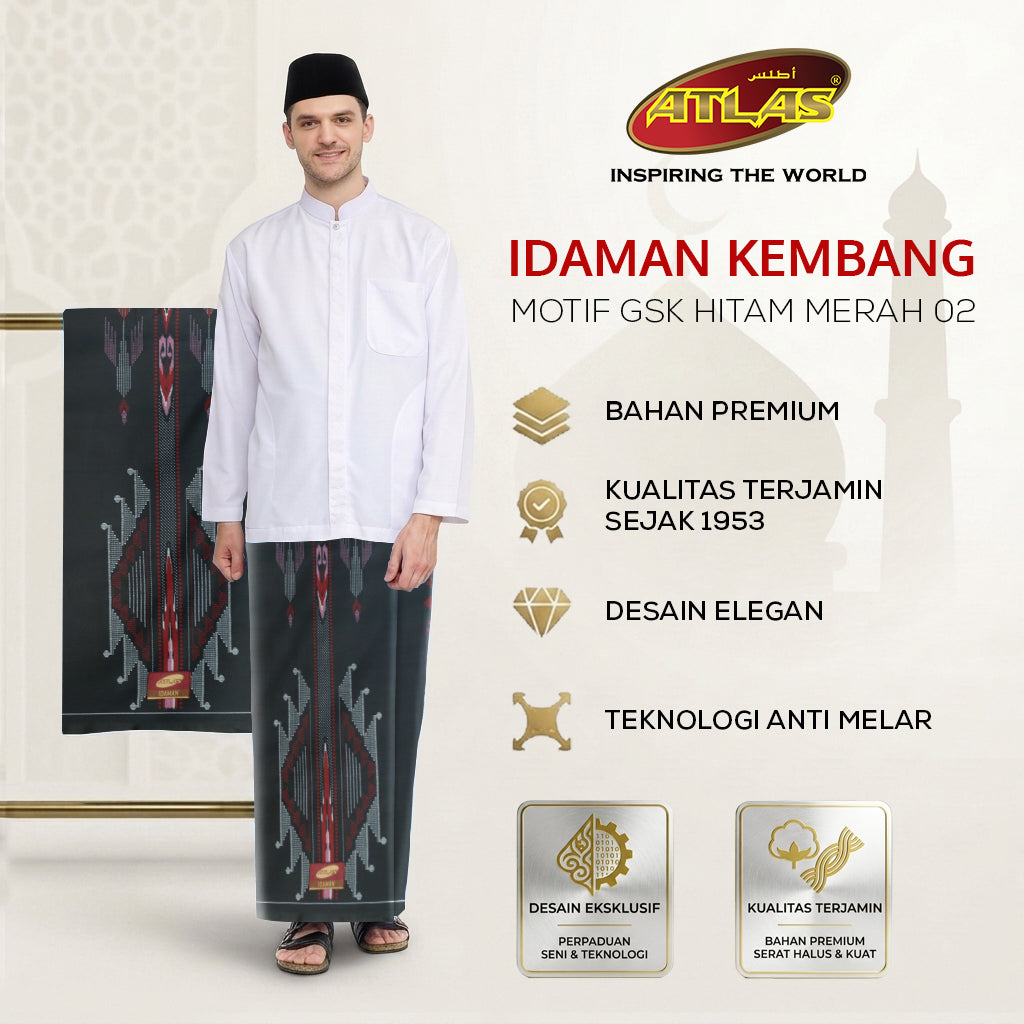 Sarung ATLAS Idaman 555 Kembang Motif BHS A5 GSK Hitam Merah 02
