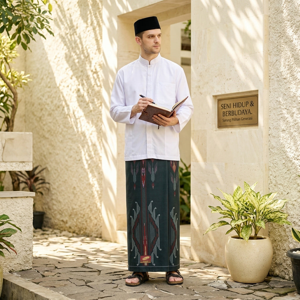 Sarung ATLAS Idaman 555 Kembang Motif BHS A5 GSK Hitam Merah 02