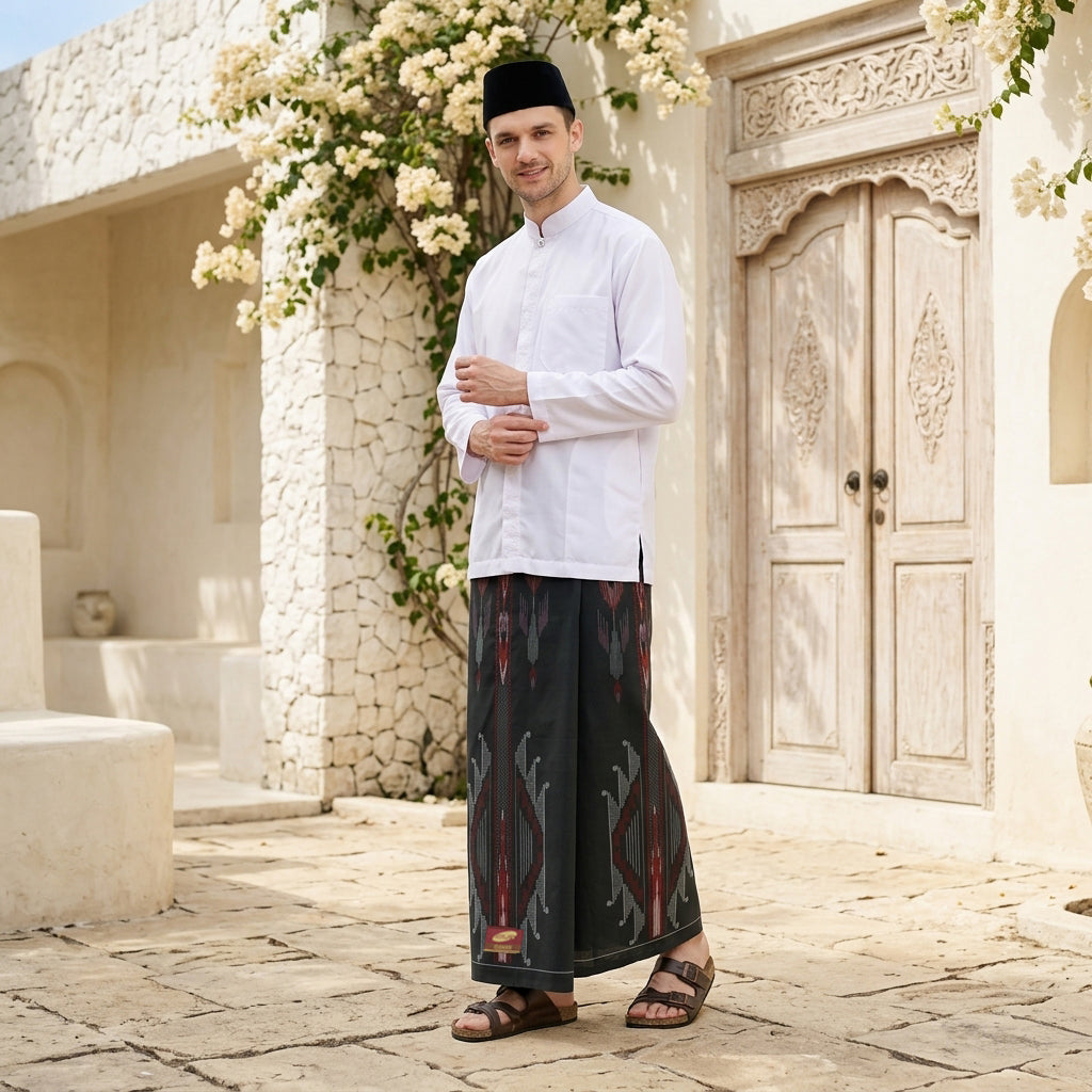 Sarung ATLAS Idaman 555 Kembang Motif BHS A5 GSK Hitam Merah 02