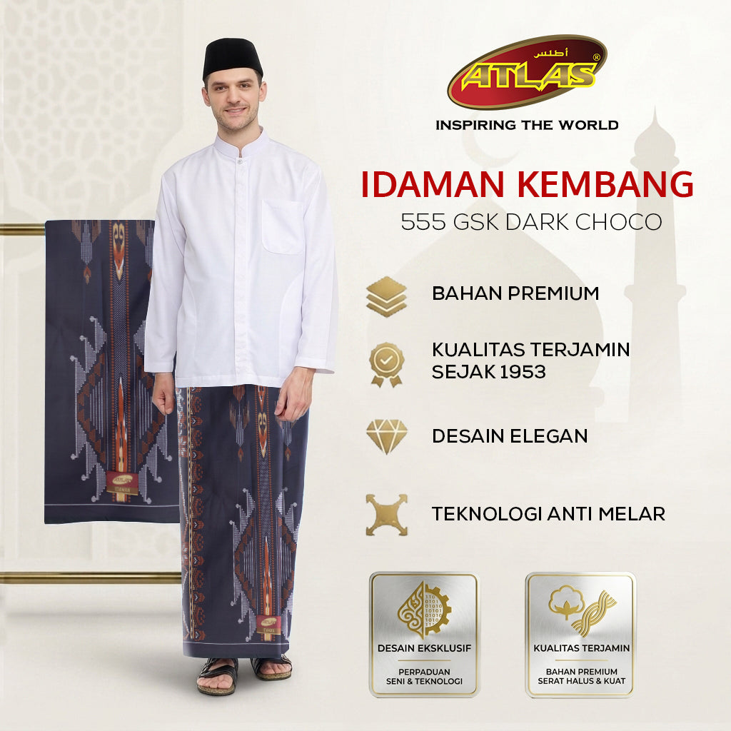 Sarung ATLAS Idaman 555 Kembang Motif BHS A5 GSK Dark Choco