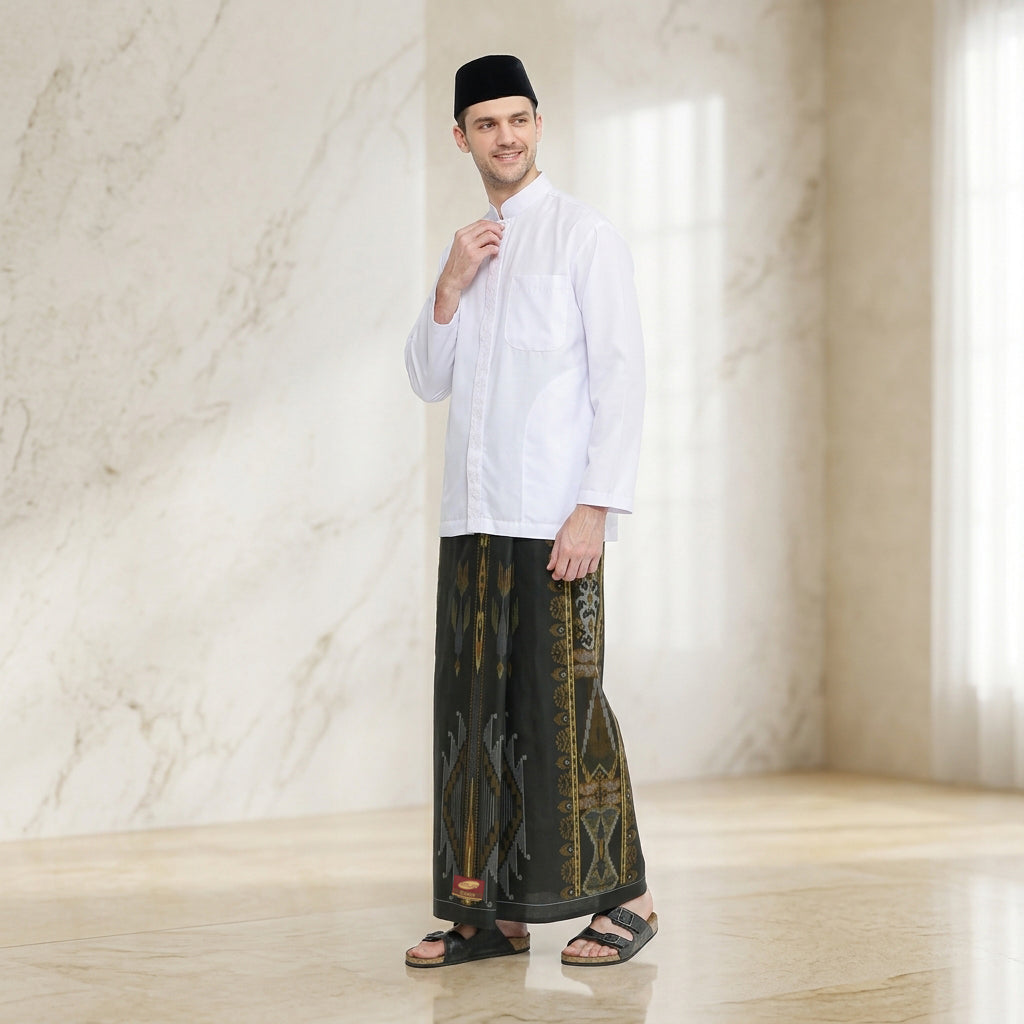 Sarung ATLAS Idaman 555 Kembang Motif BHS A5 GSK Hitam Kuning