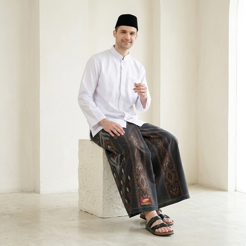 Sarung ATLAS Idaman 555 Kembang Motif BHS GSC 01 Warna Hitam Orange 03
