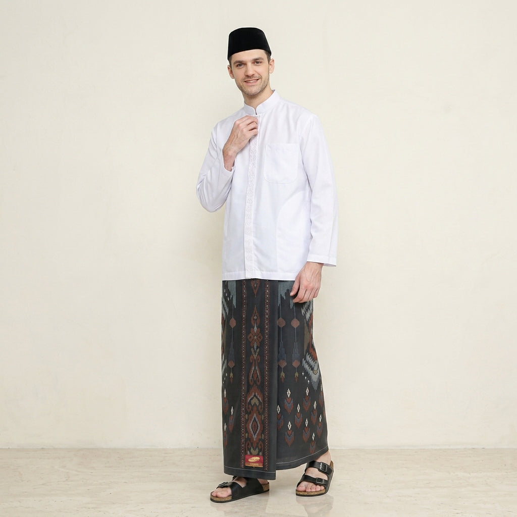 Sarung ATLAS Idaman 555 Kembang Motif BHS GSC 01 Warna Hitam Orange 03