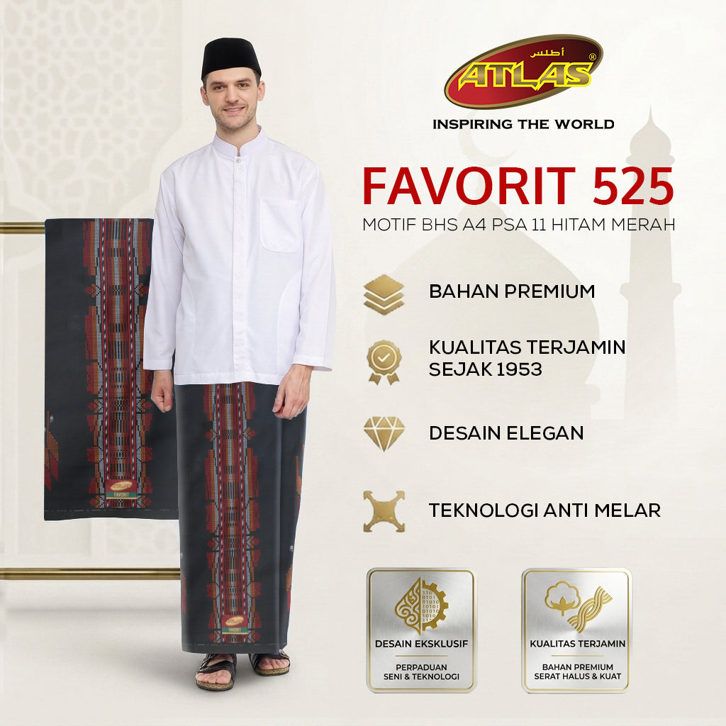 Sarung ATLAS Favorit 525 Kembang Motif BHS A4 PSA 11 Hitam Merah