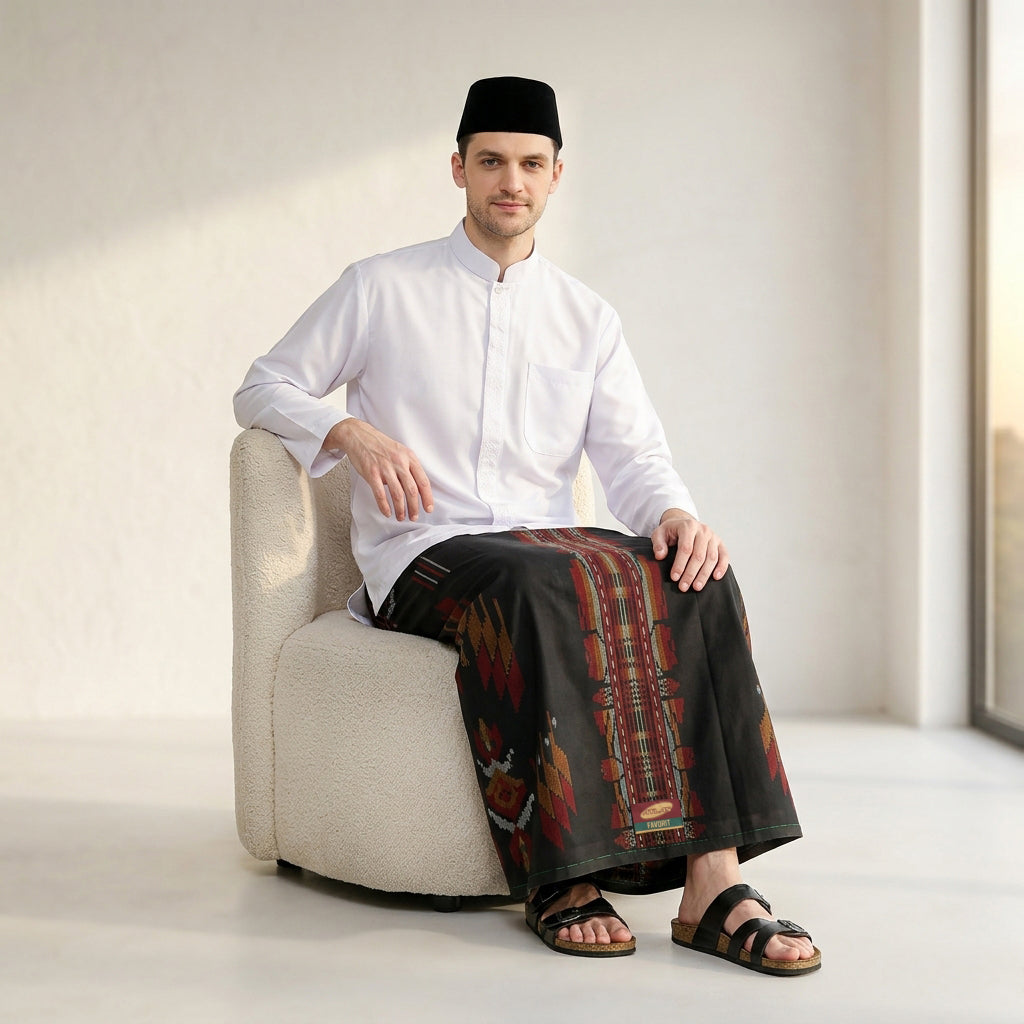 Sarung ATLAS Favorit 525 Kembang Motif BHS A4 PSA 11 Hitam Merah