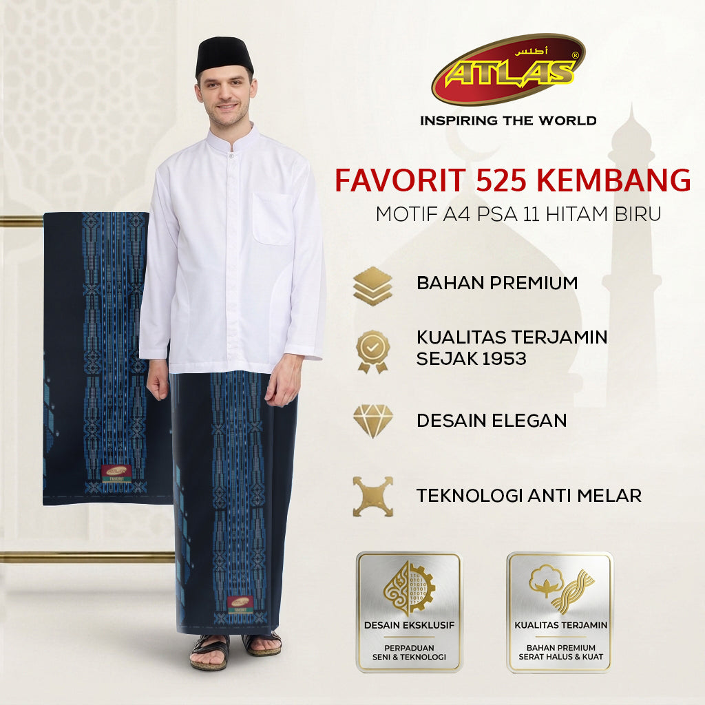 Sarung ATLAS Favorit 525 Kembang Motif BHS A4 PSA 11 Hitam Biru