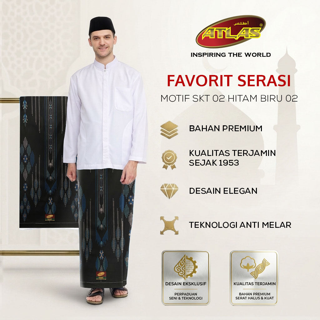 Sarung ATLAS Favorit 515 Serasi Motif BHS SKT 02 Hitam Biru 02