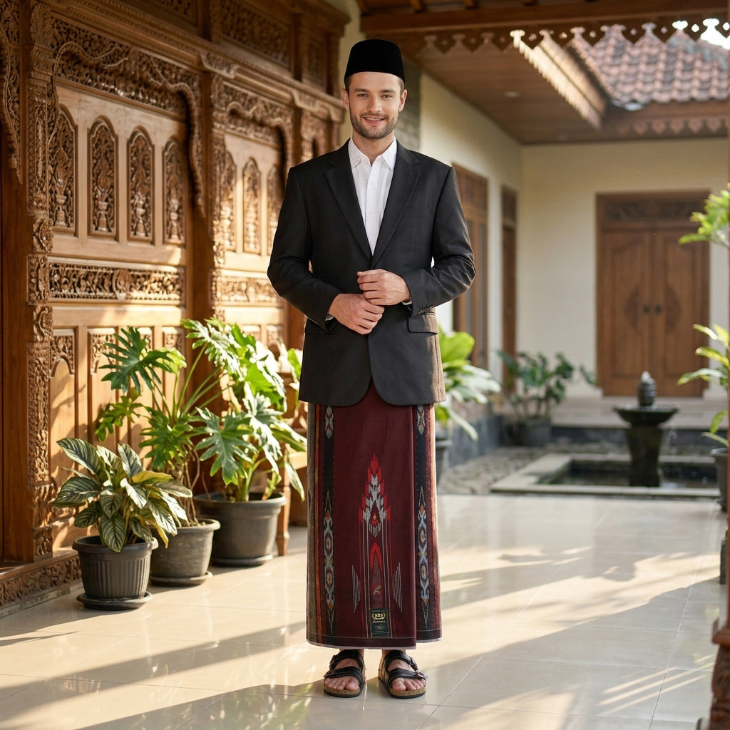 Sarung BHS Masterpiece Gold Motif M96 JSG Merah Tua