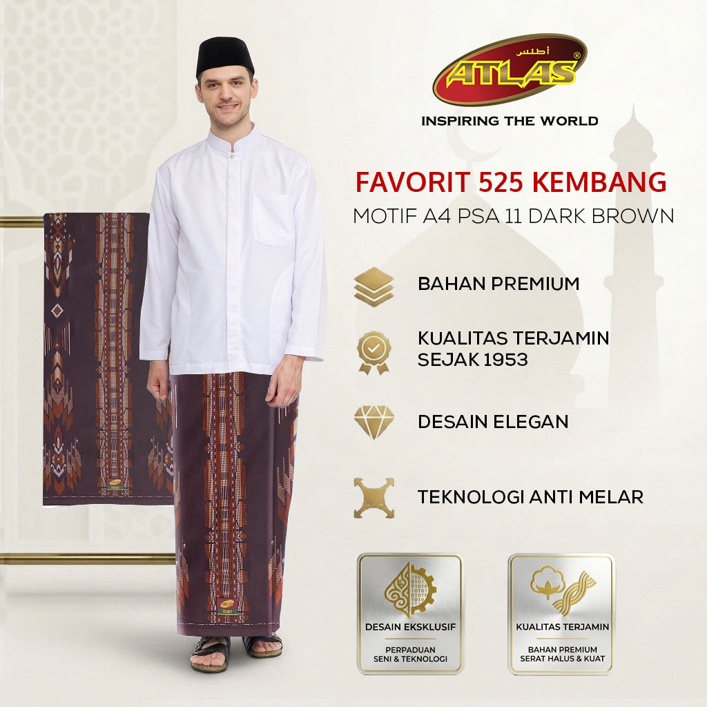 Sarung ATLAS Favorit 525 Kembang Motif BHS A4 PSA 11 Dark Brown