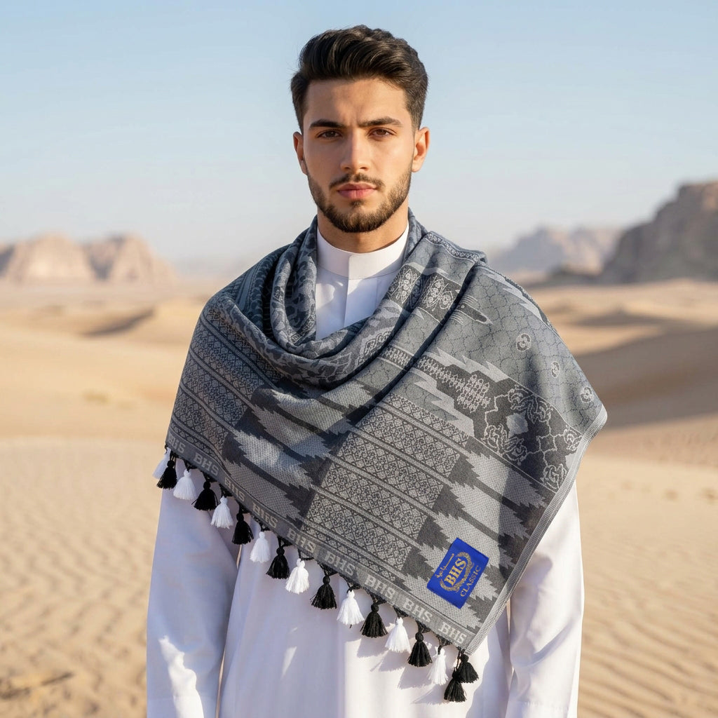 Surban Subaiyah BHS Classic Motif Jacquard Grey