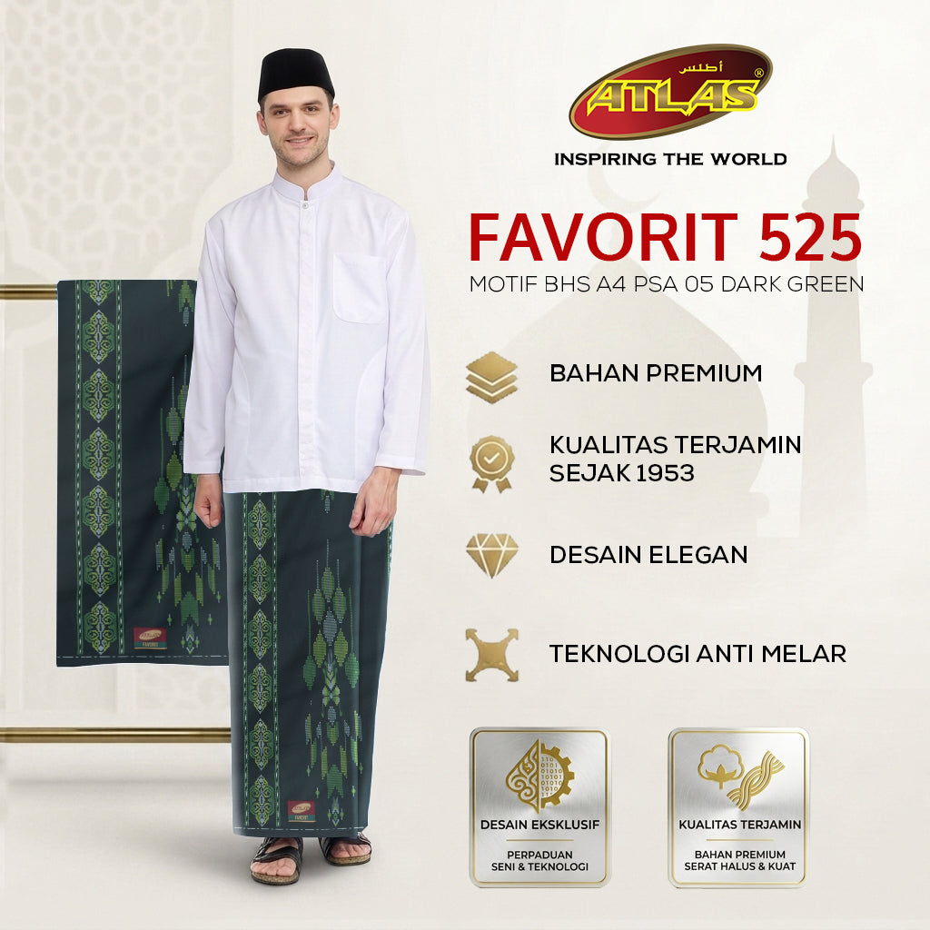 Sarung ATLAS Favorit 525 Kembang Motif BHS A4 PSA 05 Dark Green