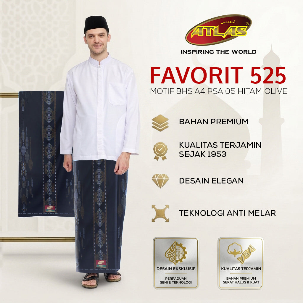 Sarung ATLAS Favorit 525 Kembang Motif BHS A4 PSA 05 Hitam Olive