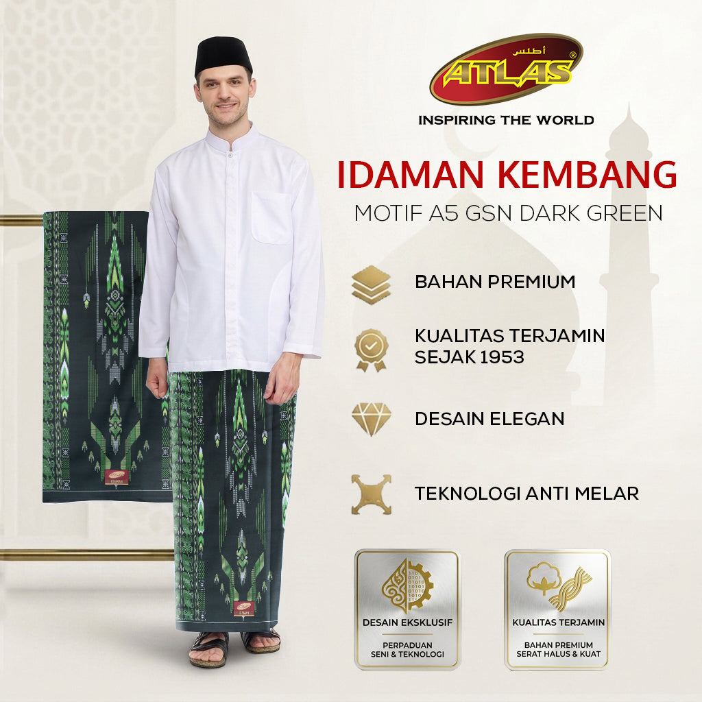 Sarung ATLAS Idaman 555 Kembang Motif BHS A5 GSN Dark Green