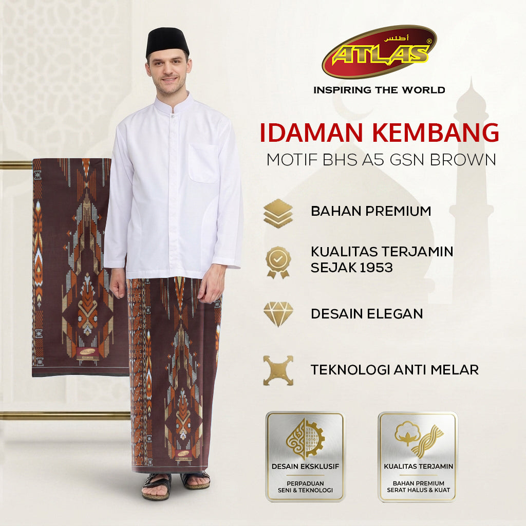 Sarung ATLAS Idaman 555 Kembang Motif BHS A5 GSN Brown