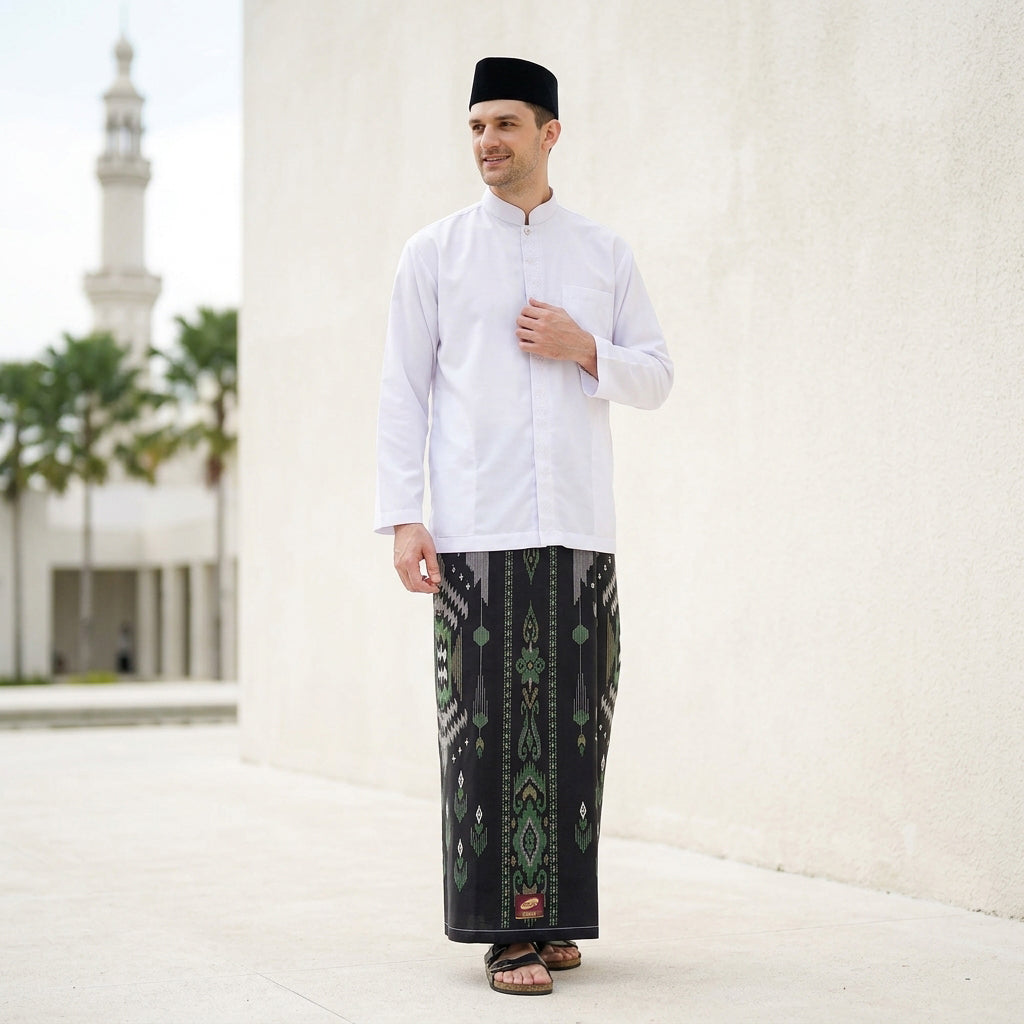 Sarung ATLAS Idaman 555 Kembang Motif BHS GSC 01 Warna Hitam Hijau 06