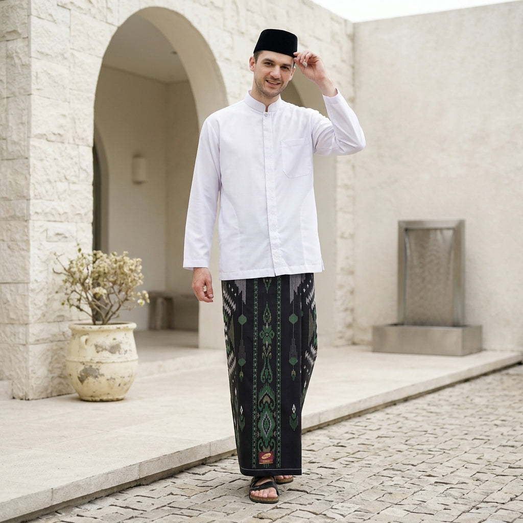 Sarung ATLAS Idaman 555 Kembang Motif BHS GSC 01 Warna Hitam Hijau 06