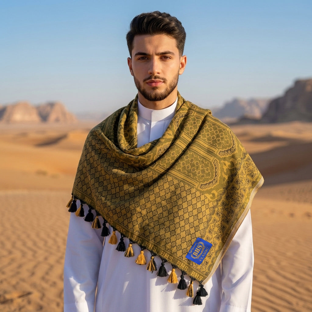 Surban Subaiyah BHS Classic Motif Jacquard Kuning Tua