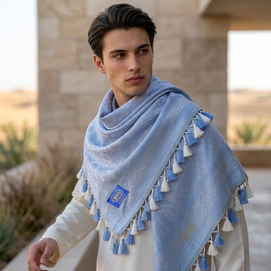 Surban Subaiyah BHS Classic Motif Jacquard Blue