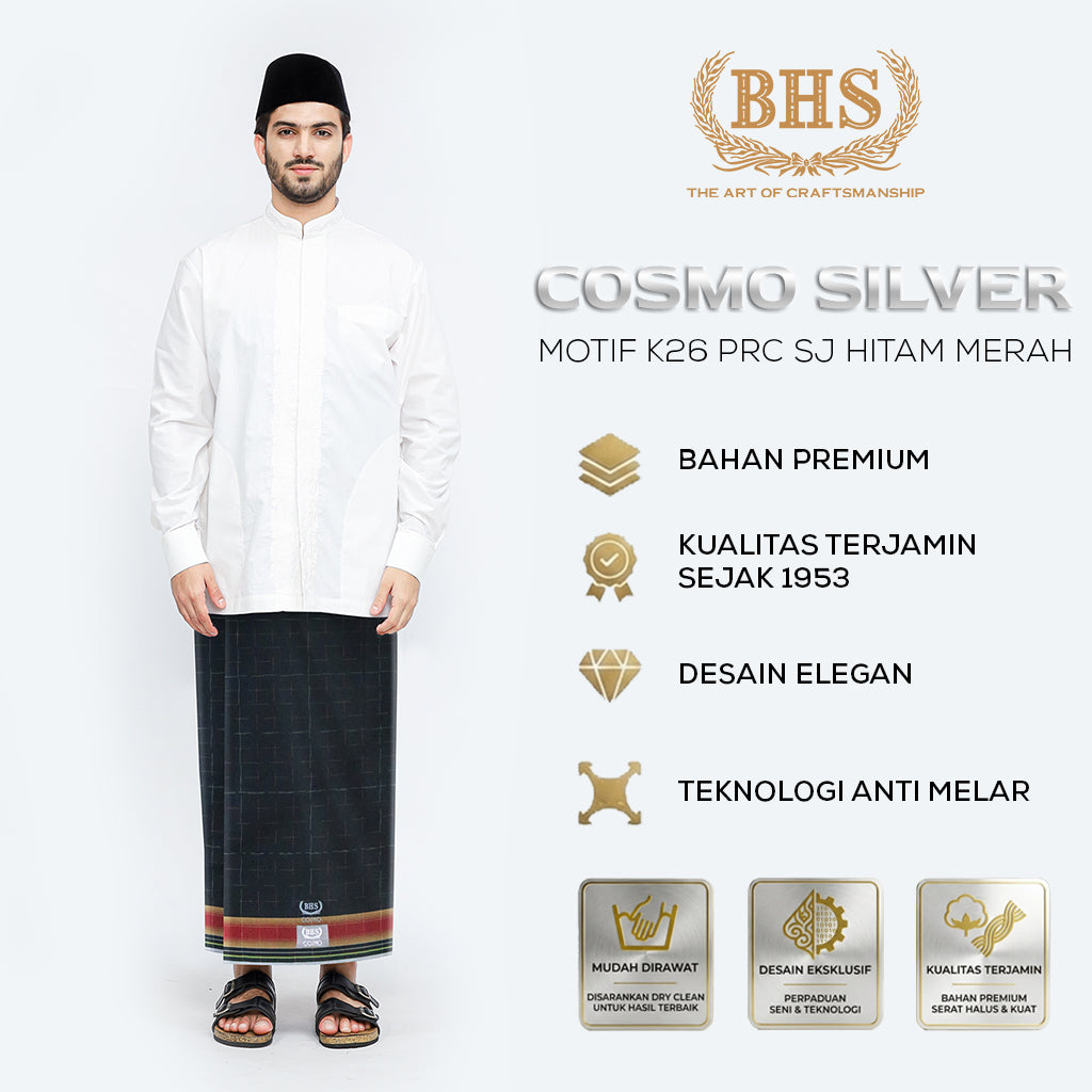 Sarung BHS Cosmo Silver Motif K26 PRC SJ Hitam Merah