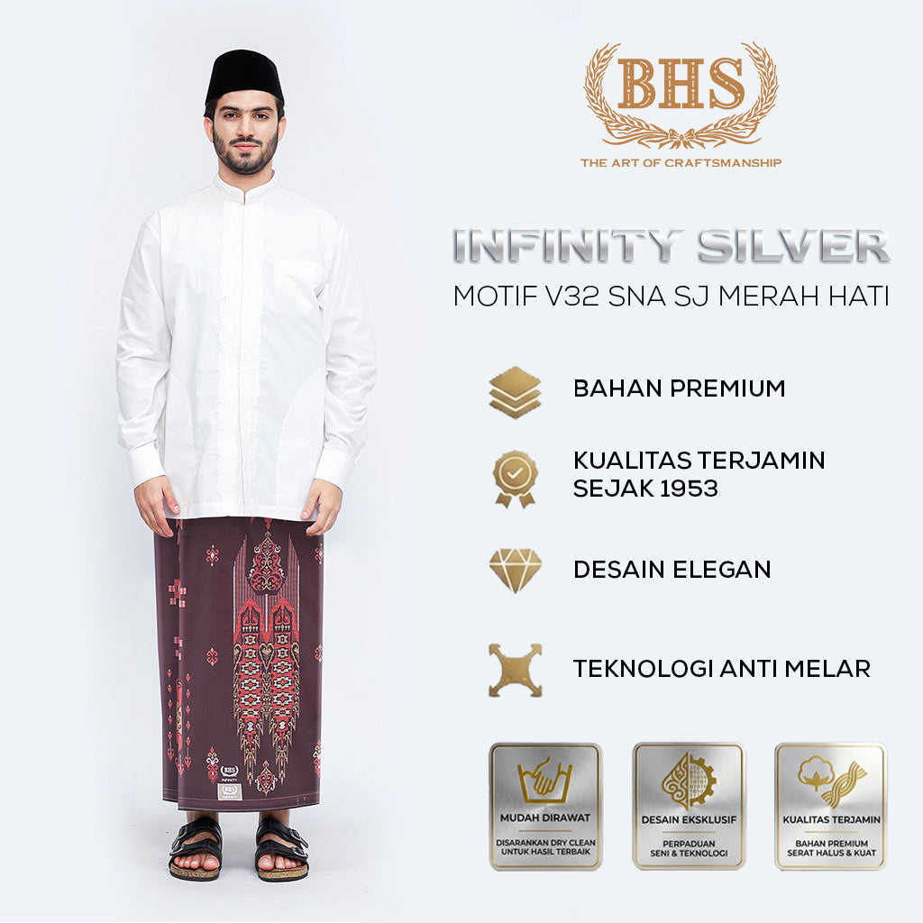 Sarung BHS Infinity Silver Motif V32 SNA SJ Merah Hati