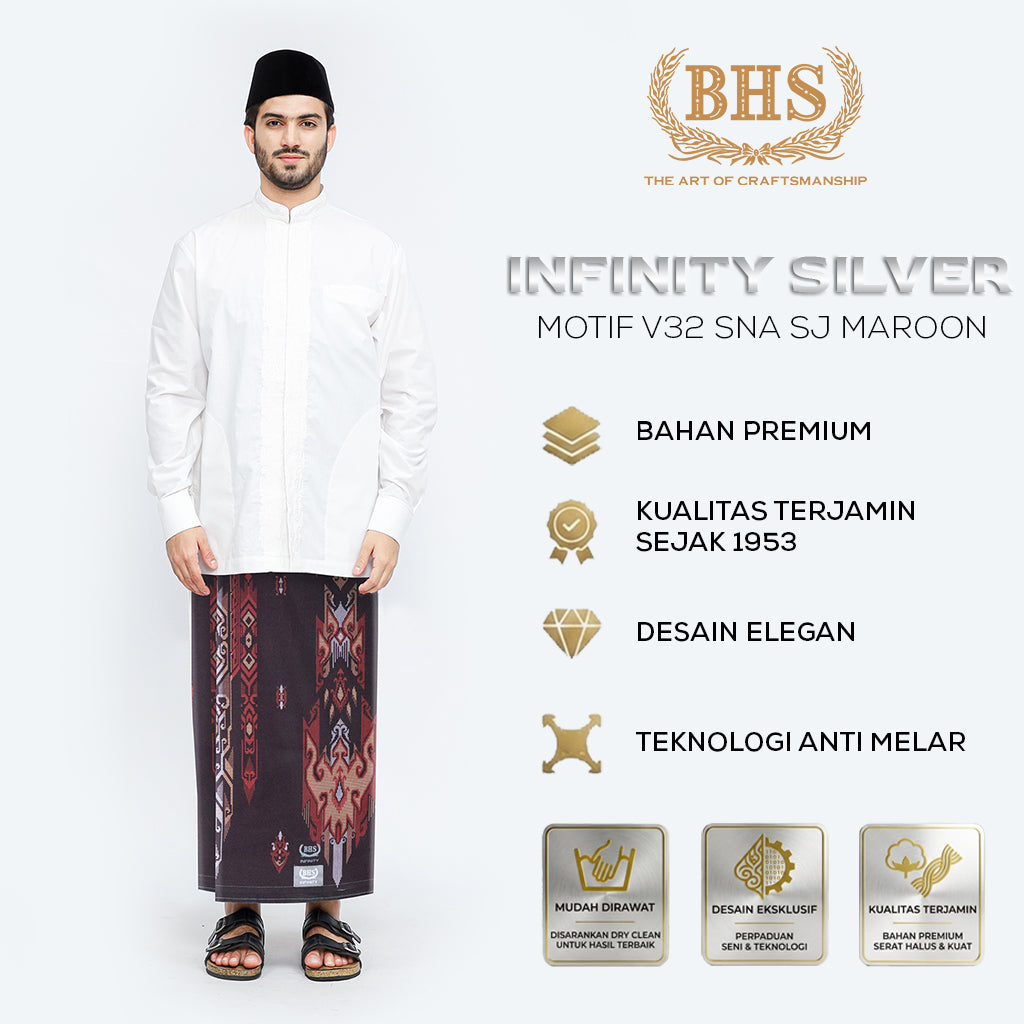 Sarung BHS Infinity Silver Motif V32 SNA SJ Maroon