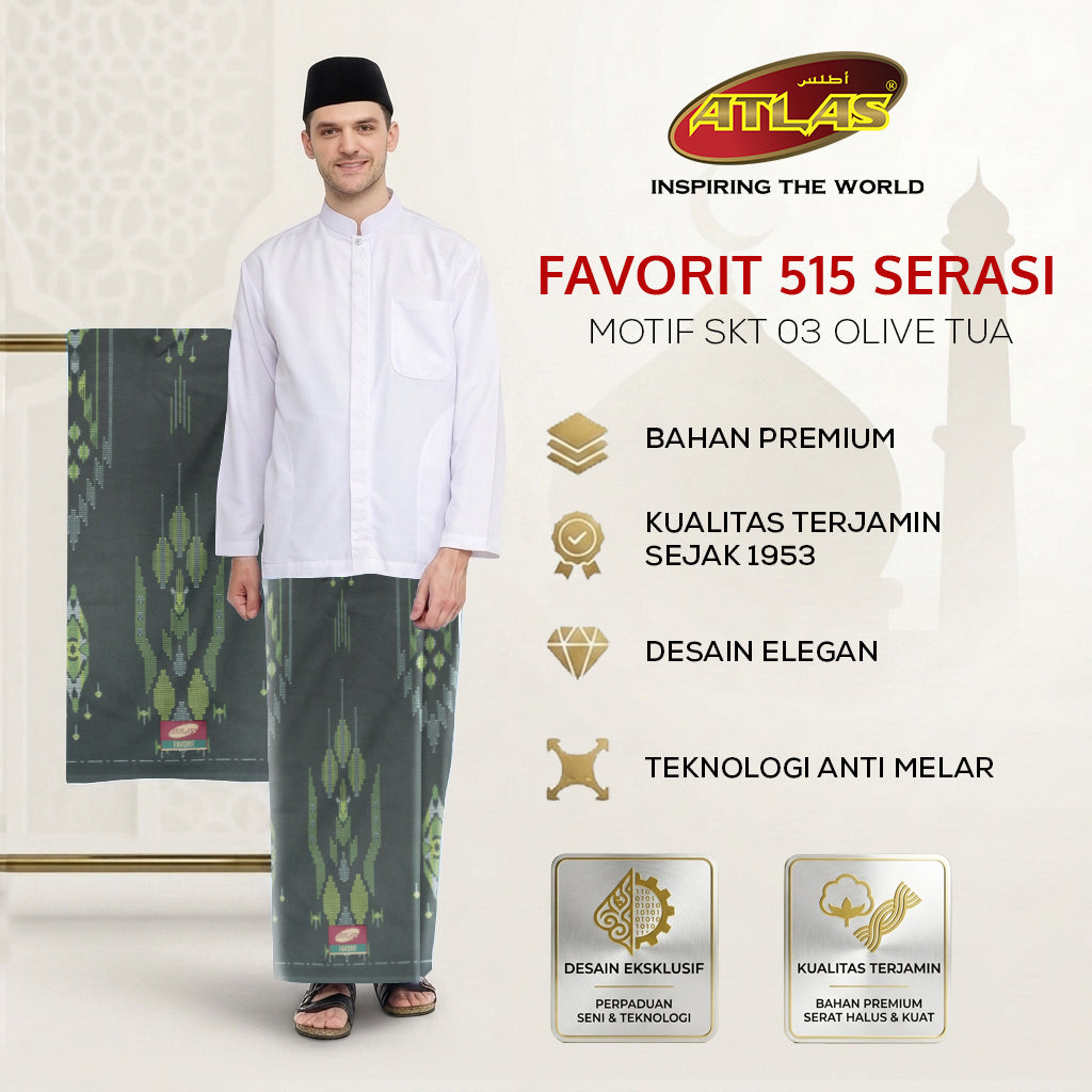Sarung ATLAS Favorit 515 Serasi Motif BHS SKT 03 Olive Tua