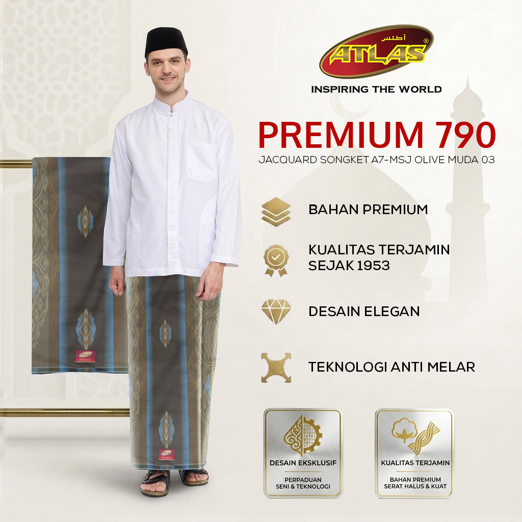 Sarung ATLAS Premium 790 Jacquard Songket A7-MSJ Olive Muda 03