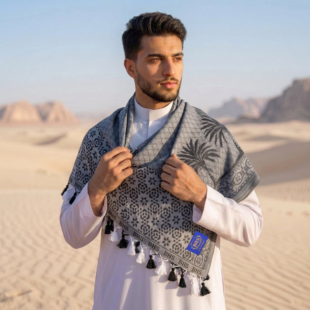 Surban Subaiyah BHS Classic Motif Jacquard Abu-Abu