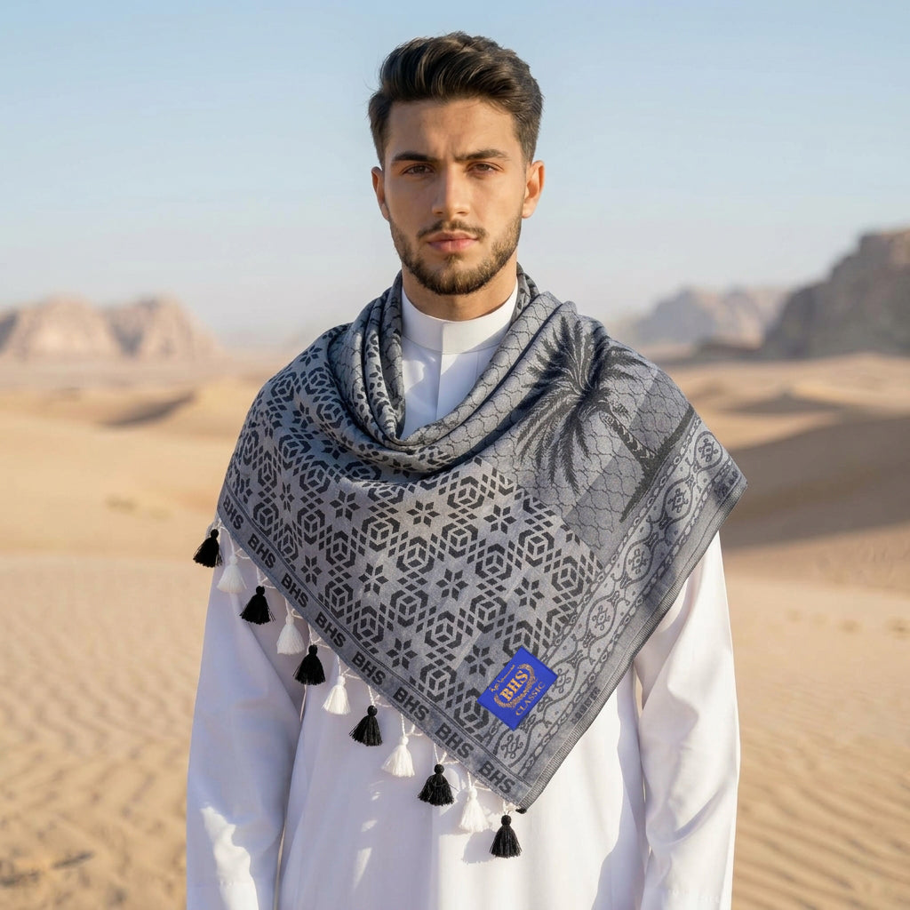 Surban Subaiyah BHS Classic Motif Jacquard Abu-Abu