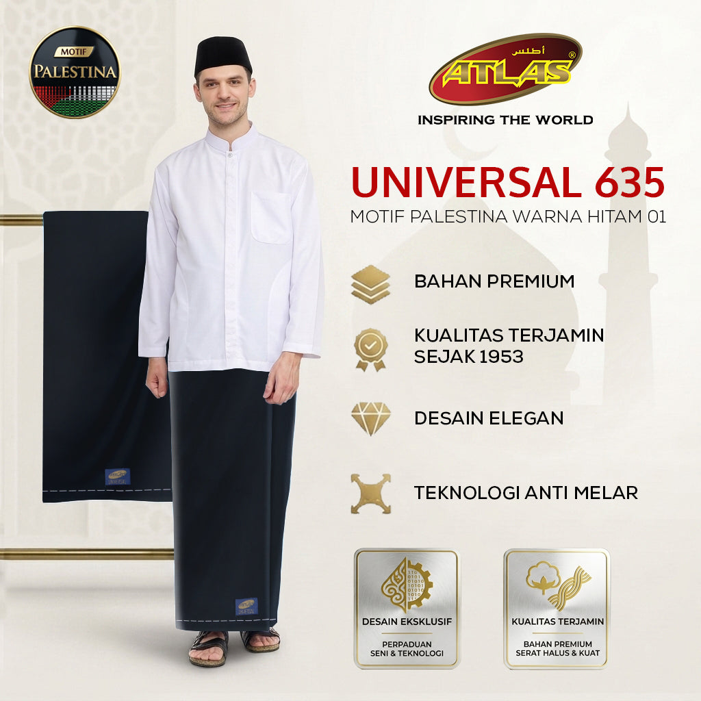 Sarung ATLAS Universal 635 Kembang Motif Palestina Hitam 01