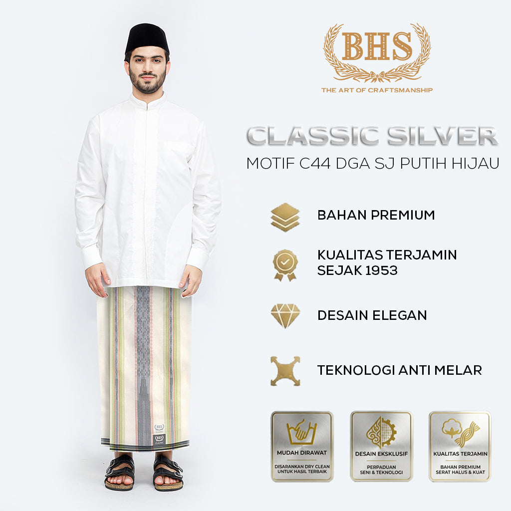 Sarung BHS Classic Silver Motif C44 DGA SJ Putih Hijau