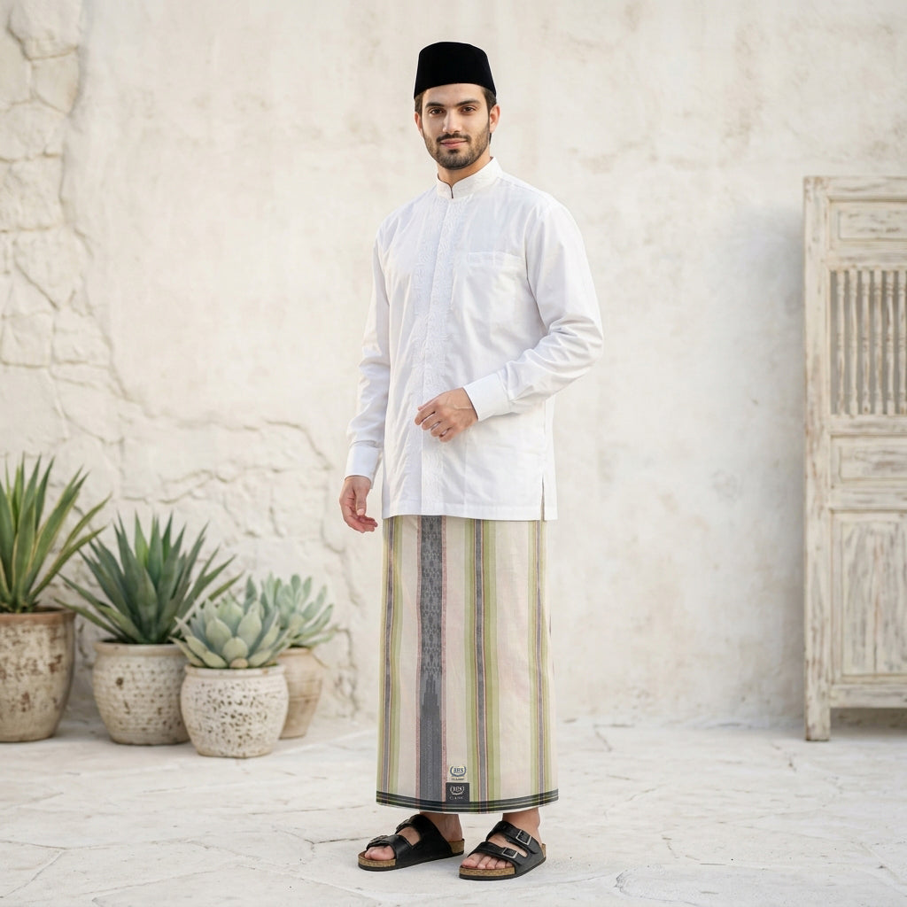 Sarung BHS Classic Silver Motif C44 DGA SJ Putih Hijau