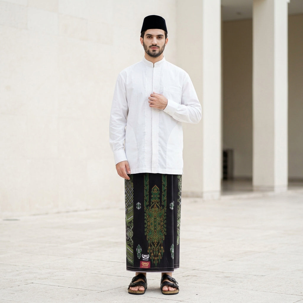 Sarung BHS Excellent Super Gold Motif E58 JEA SJ Hitam Hijau 02