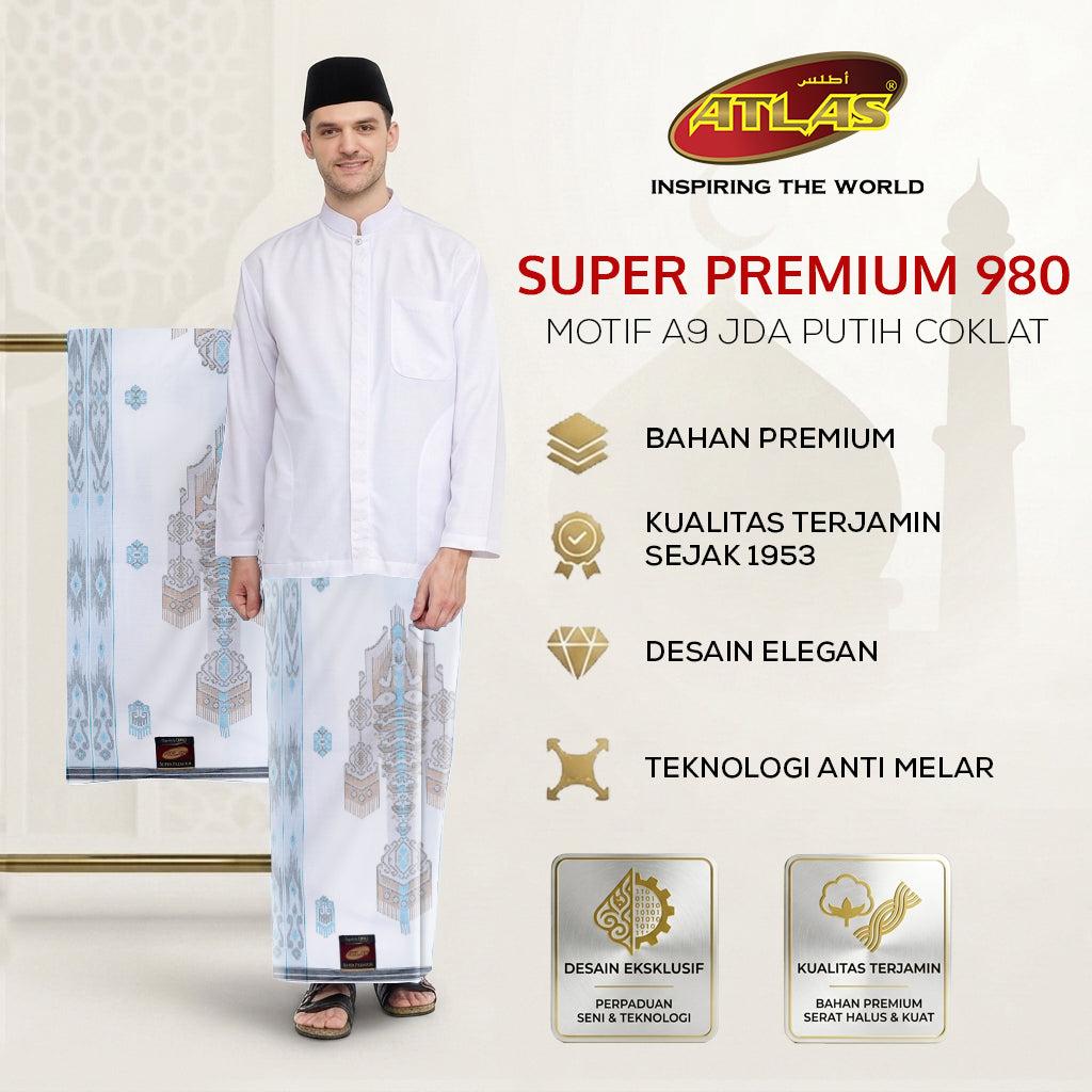 Sarung ATLAS Super Premium 980 Motif A9 JDA Putih Coklat