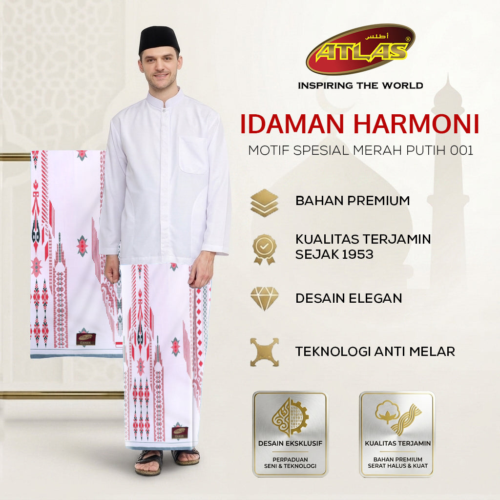 Sarung ATLAS Idaman 555 Harmoni Seri Spesial Merah Putih 001