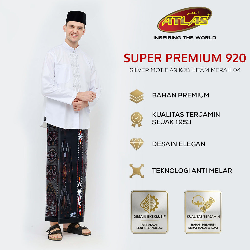 Sarung ATLAS Silver Super Premium 920 Motif A9 KJB Hitam Merah 04