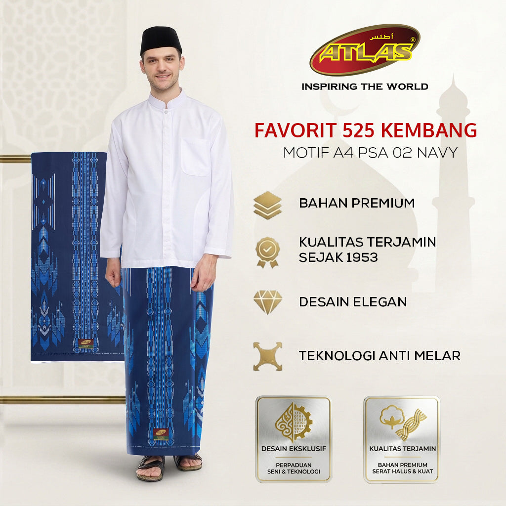 Sarung ATLAS Favorit 525 Kembang Motif BHS A4 PSA 02 Navy