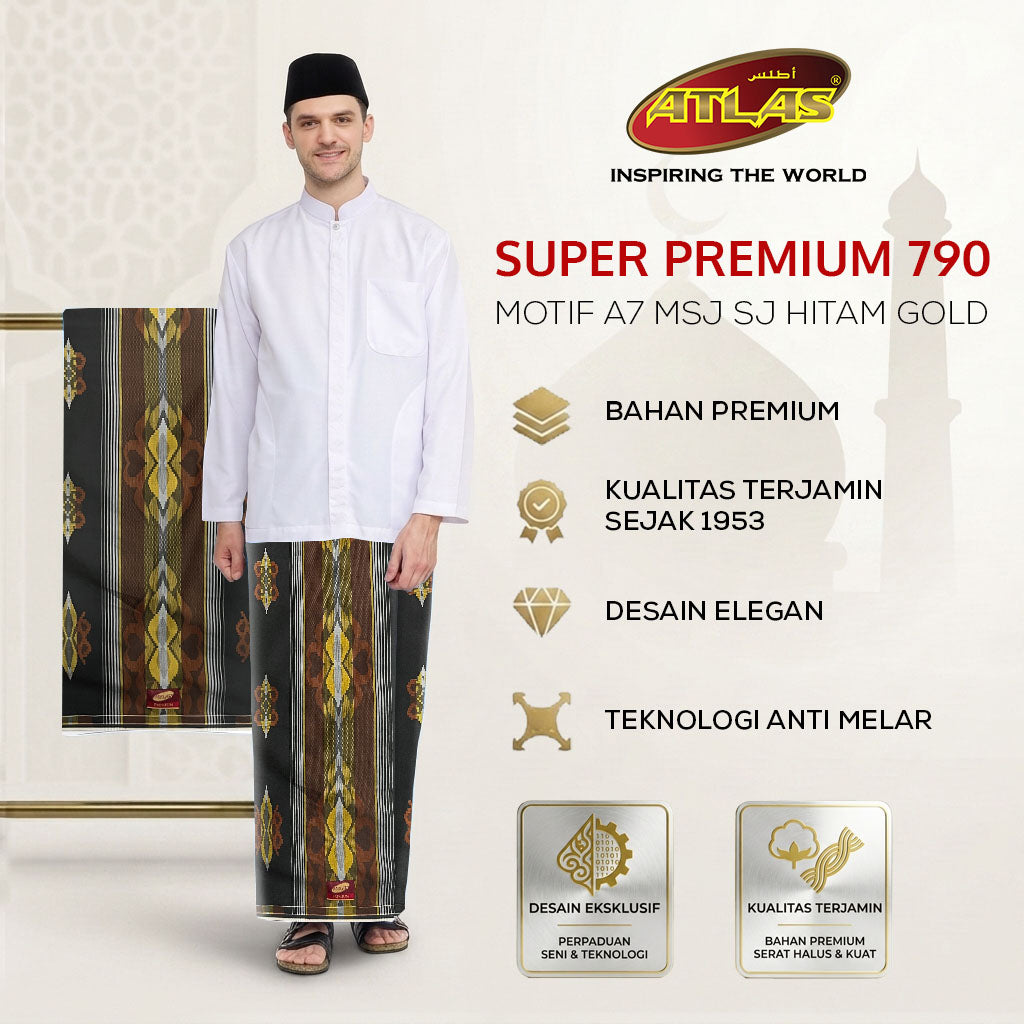 Sarung ATLAS Premium 790 Jacquard Songket A7-MSJ SJ Hitam Gold