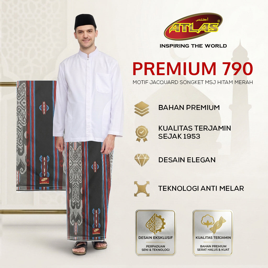 Sarung ATLAS Premium 790 Jacquard Songket A7-MSJ SJ Hitam Merah