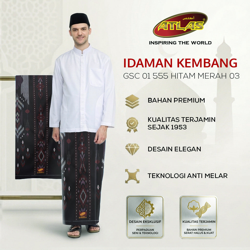 Sarung ATLAS Idaman 555 Kembang Motif BHS GSC 01 Warna Hitam Merah 03