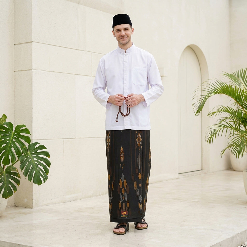 Sarung ATLAS Favorit 515 Serasi Motif BHS SKT 01 Hitam Orange