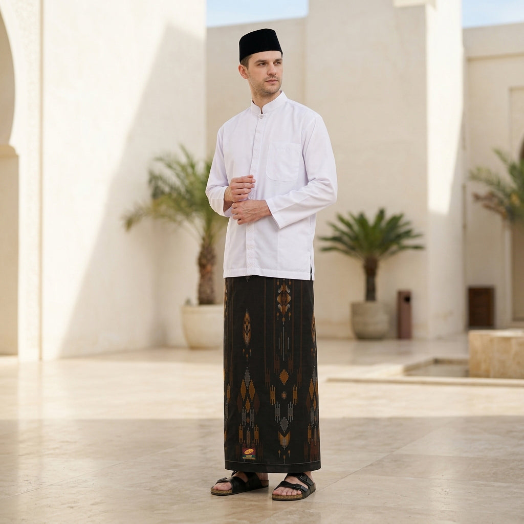 Sarung ATLAS Favorit 515 Serasi Motif BHS SKT 01 Hitam Orange