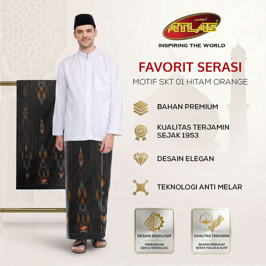 Sarung ATLAS Favorit 515 Serasi Motif BHS SKT 01 Hitam Orange