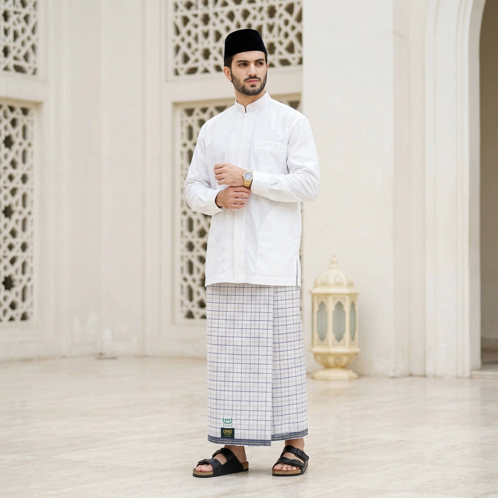Sarung BHS Cosmo Gold Motif K26 PRB SJ Putih Biru