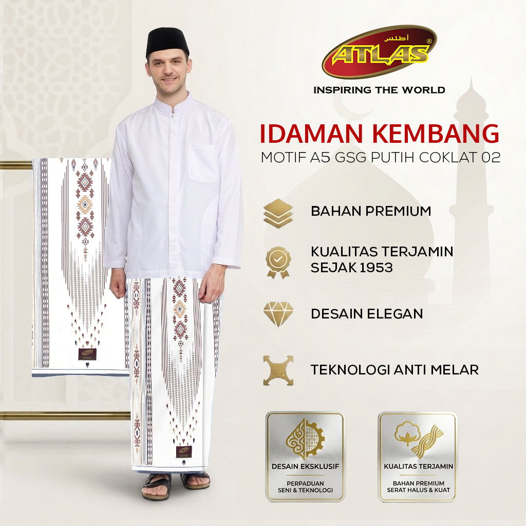 Sarung ATLAS Idaman 555 Kembang Motif BHS A5 GSG Putih Coklat 02